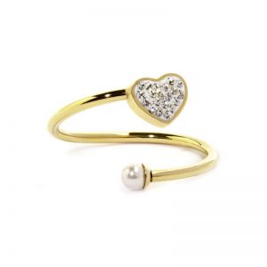MARLU' anello cuore con cristalli e perla pvd oro