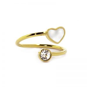 MARLU' anello cuore madreperla e cristalli pvd oro