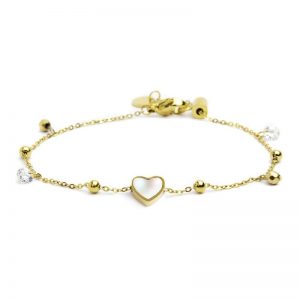 MARLU' Bracciale cuore madreperla con pendenti ematite e cristalli pvd oro