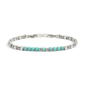 MARLU' Bracciale uomo acciaio pietre ematite e turchese