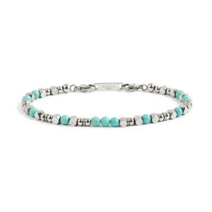MARLU' Bracciale uomo acciaio pietre turchesi ed ematite