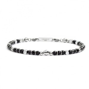 MARLU' Bracciale uomo agata nera elementi ematite