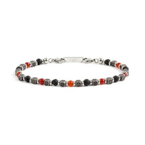 MARLU' Bracciale uomo pietra arancio nero e acciaio