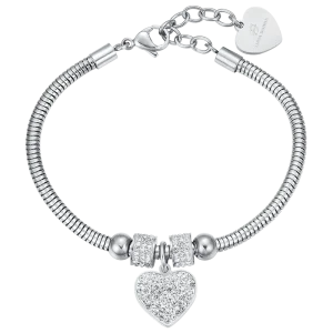 LUCA BARRA Bracciale donna in acciaio con cuore e cristalli bianchi