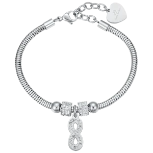 LUCA BARRA Bracciale donna in acciaio con infinito e cristalli bianchi