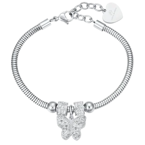 LUCA BARRA Bracciale donna in acciaio con farfalla e cristalli bianchi