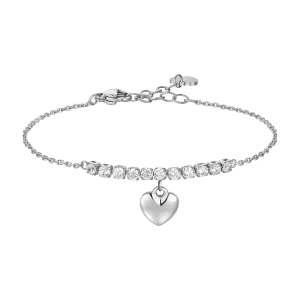 LUCA BARRA Bracciale donna in acciaio con cuore e zirconi bianchi