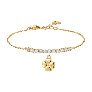 LUCA BARRA Bracciale donna in acciaio IP gold con quadrifoglio e zirconi bianchi