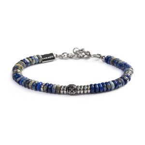 MARLU' Bracciale uomo catena dischetti in pietra blu e acciaio