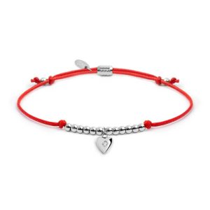 MARLU' Bracciale donna cordino rosso con pendente cuore in acciaio con zircone
