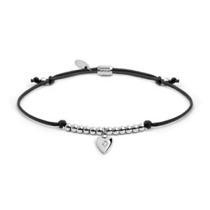 MARLU' Bracciale donna cordino nero con pendente cuore in acciaio con zircone