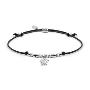 MARLU' Bracciale donna cordino nero con pendente stella in acciaio con zircone
