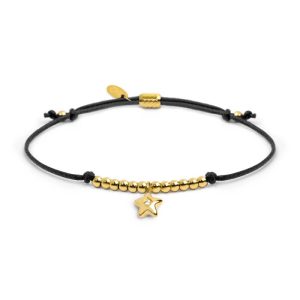 MARLU' Bracciale donna cordino nero con pendente stella in acciaio pvd oro con zircone