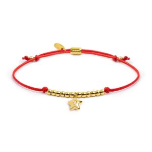 MARLU' Bracciale donna cordino rosso con pendente stella in acciaio pvd oro con zircone