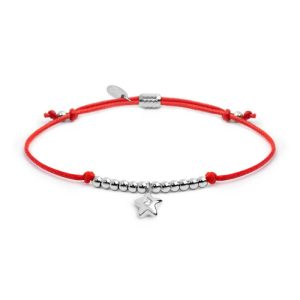 MARLU' Bracciale donna cordino rosso con pendente stella in acciaio con zircone