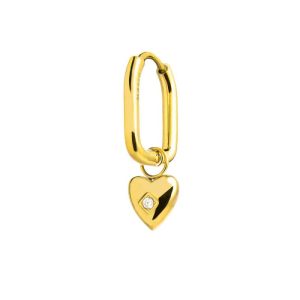 MARLU' Orecchino ovale con cuore pendente in acciaio pvd oro con zircone