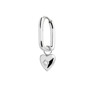 MARLU' Orecchino ovale con cuore pendente in acciaio con zircone