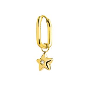 MARLU' Orecchino ovale con stella pendente in acciaio pvd oro con zircone
