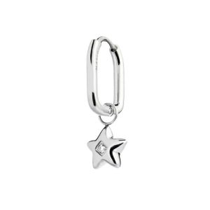 MARLU' Orecchino ovale con stella pendente in acciaio con zircone