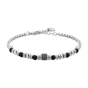 LUCA BARRA Bracciale uomo in acciaio con pietre agata nera