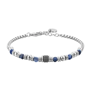 LUCA BARRA Bracciale uomo in acciaio con pietre sodalite blu