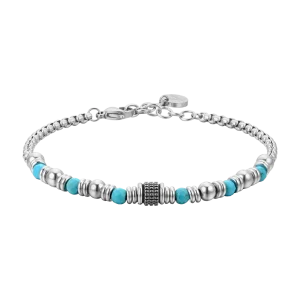 LUCA BARRA Bracciale uomo in acciaio con pietre turchesi