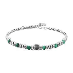 LUCA BARRA Bracciale uomo in acciaio con pietre malachite verde