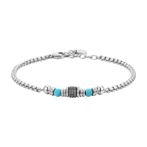 LUCA BARRA Bracciale uomo in acciaio con pietre turchesi