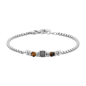 LUCA BARRA Bracciale uomo in acciaio con pietre occhio di tigre