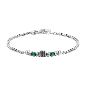 LUCA BARRA Bracciale uomo in acciaio con pietre malachite verde