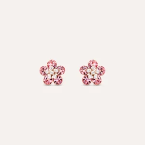 STROILI  Orecchini Fiore a lobo in ottone rosato e cristalli rosa