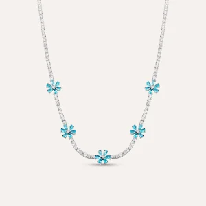 STROILI Collana Fiore in ottone rodiato e cristalli azzurri