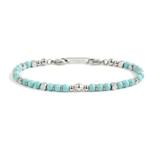 MARLU' Bracciale uomo acciaio pietre turchesi ed ematite