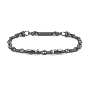 MARLU' Bracciale uomo con elementi in acciaio e ceramica sfaccettata nera lucida